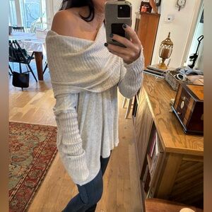 Gray off shoulder cowl neck